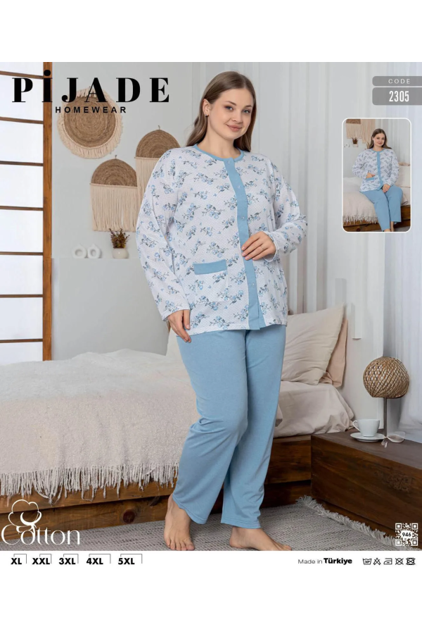 KSM Kadın Battal Düğmeli Pijama Takımı KSM48
