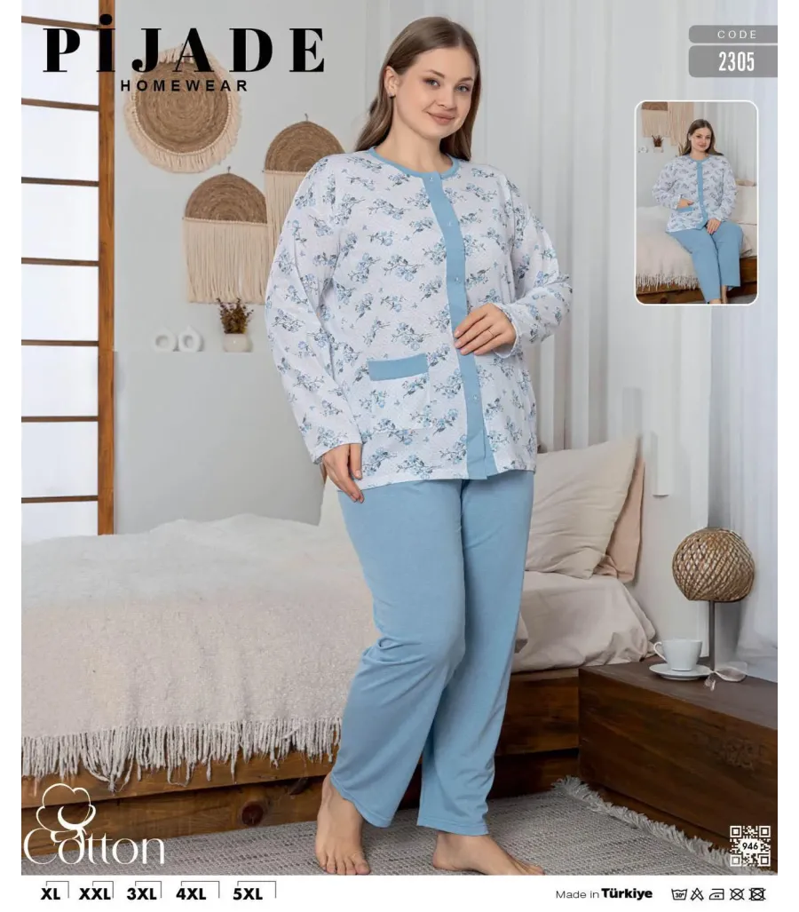 KSM Kadın Battal Düğmeli Pijama Takımı KSM48