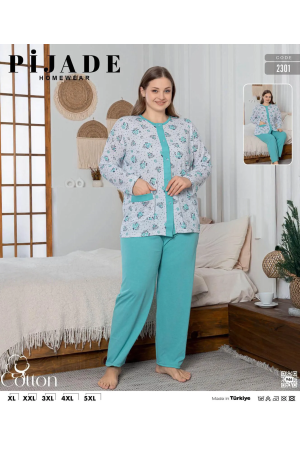 KSM Kadın Battal Düğmeli Pijama Takımı KSM46