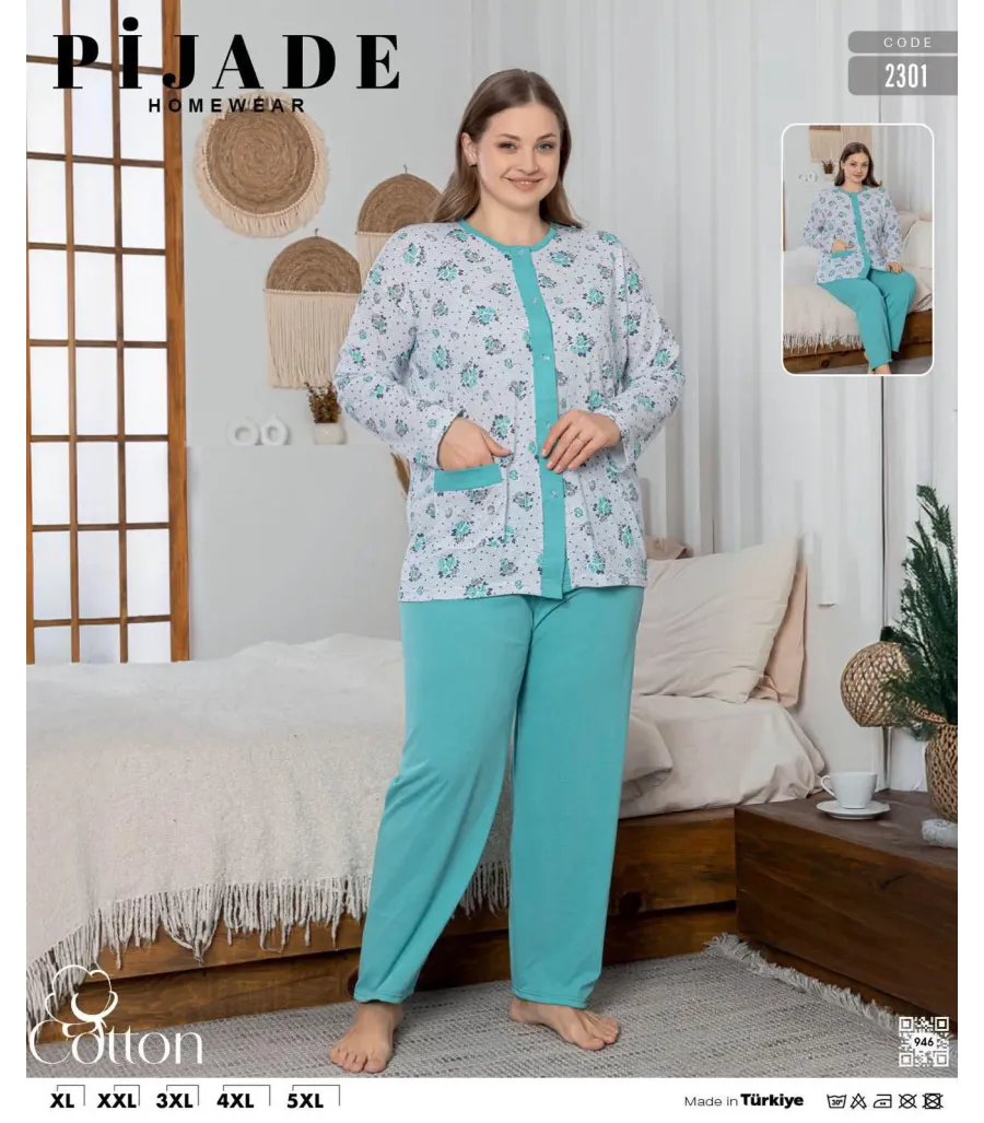 KSM Kadın Battal Düğmeli Pijama Takımı KSM46