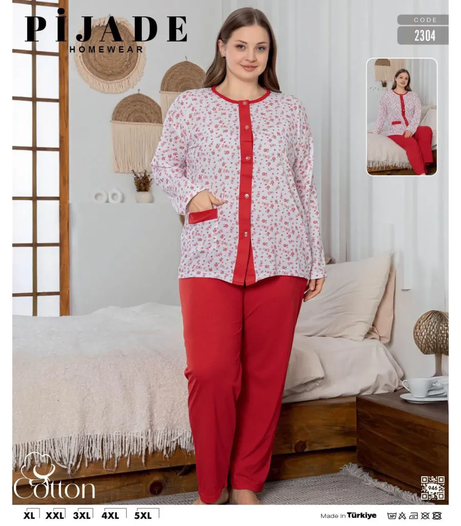 KSM Kadın Battal Düğmeli Pijama Takımı KSM43