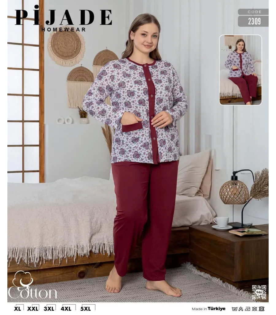 KSM Kadın Battal Düğmeli Pijama Takımı KSM47