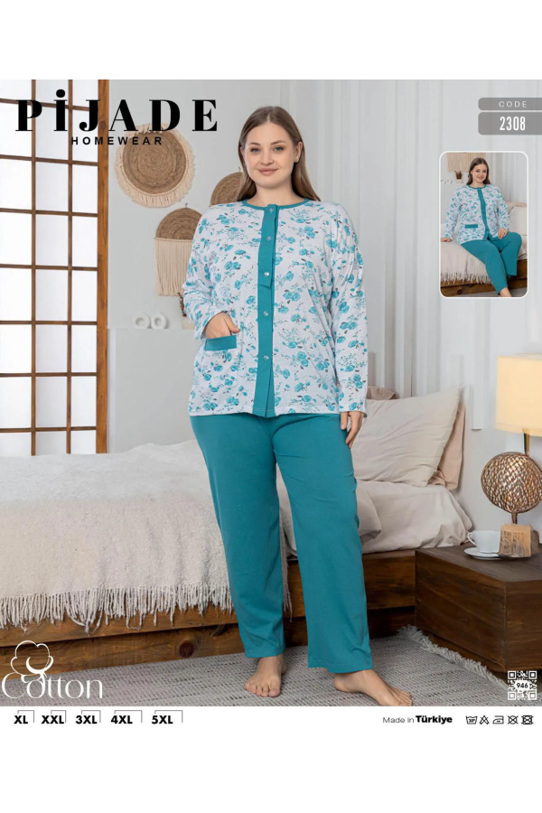 KSM Kadın Battal Düğmeli Pijama Takımı KSM44