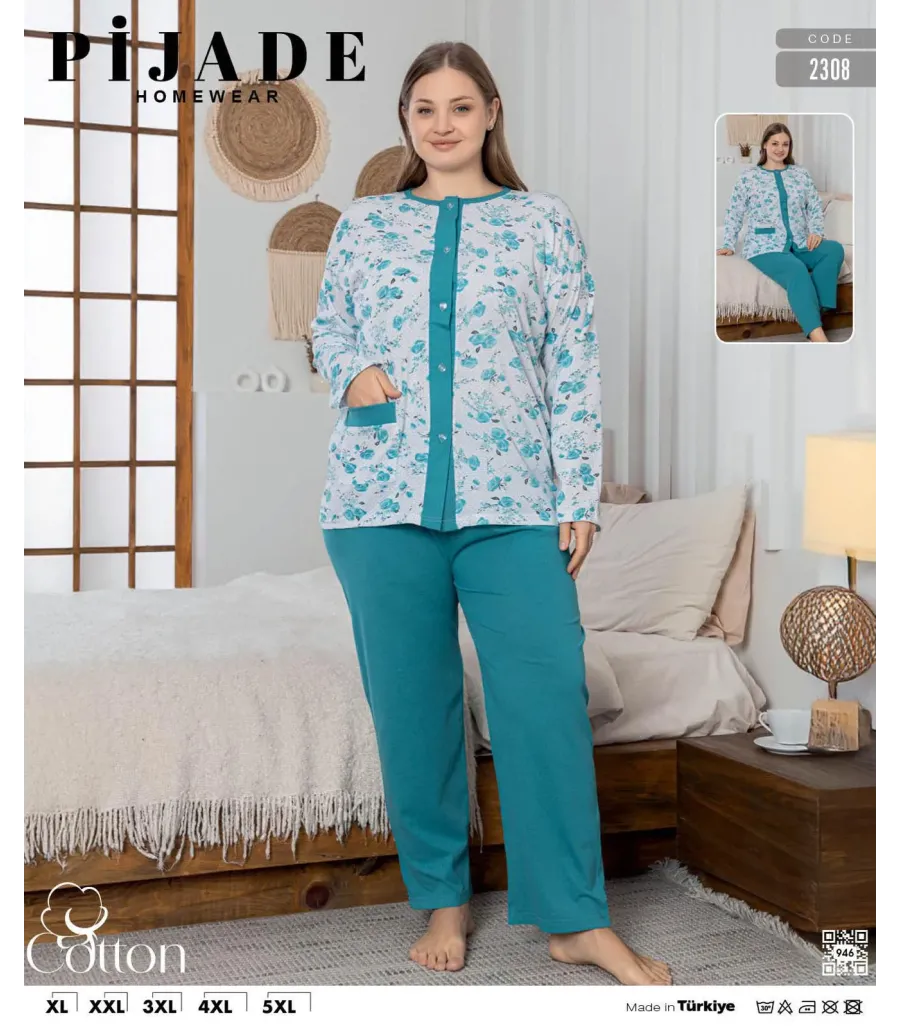KSM Kadın Battal Düğmeli Pijama Takımı KSM44
