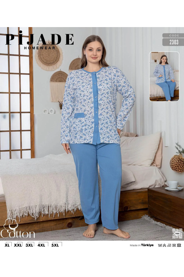 KSM Kadın Battal Düğmeli Pijama Takımı KSM42