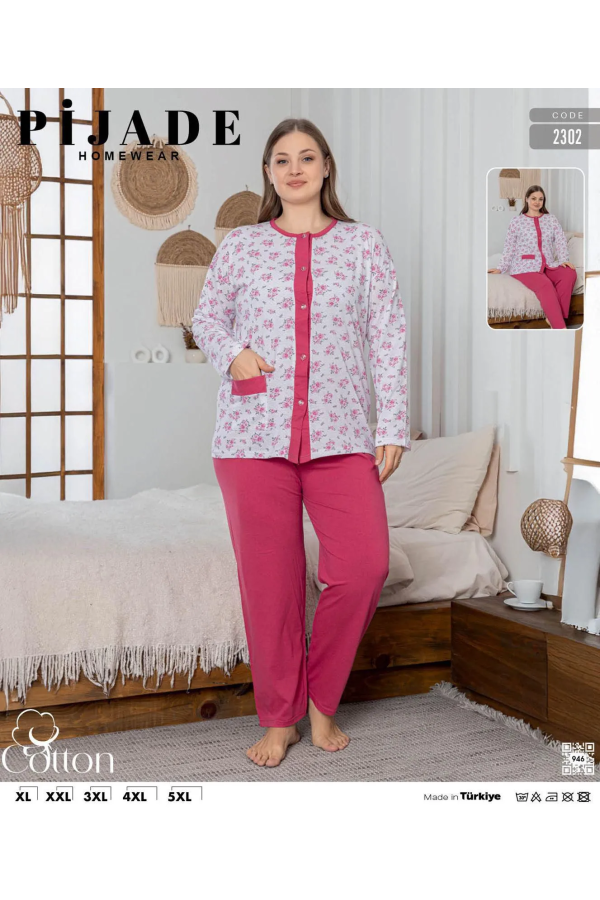 KSM Kadın Battal Düğmeli Pijama Takımı KSM45
