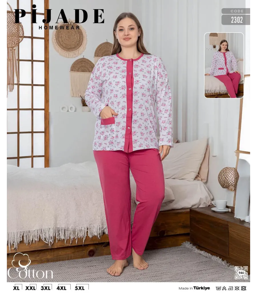 KSM Kadın Battal Düğmeli Pijama Takımı KSM45