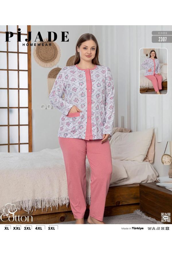 KSM Kadın Battal Düğmeli Pijama Takımı KSM40