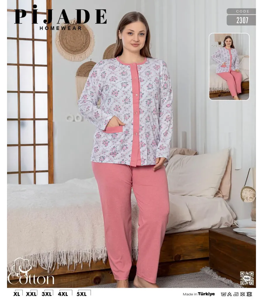 KSM Kadın Battal Düğmeli Pijama Takımı KSM40
