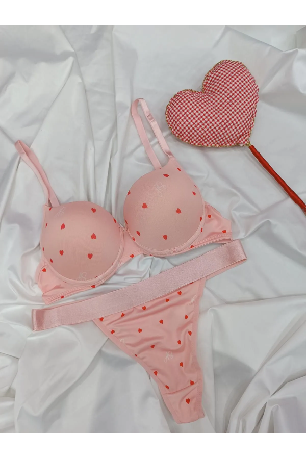 Toptan Arel Destekli Sütyen Takımı Pembe Kalpli - Uygun Fiyat