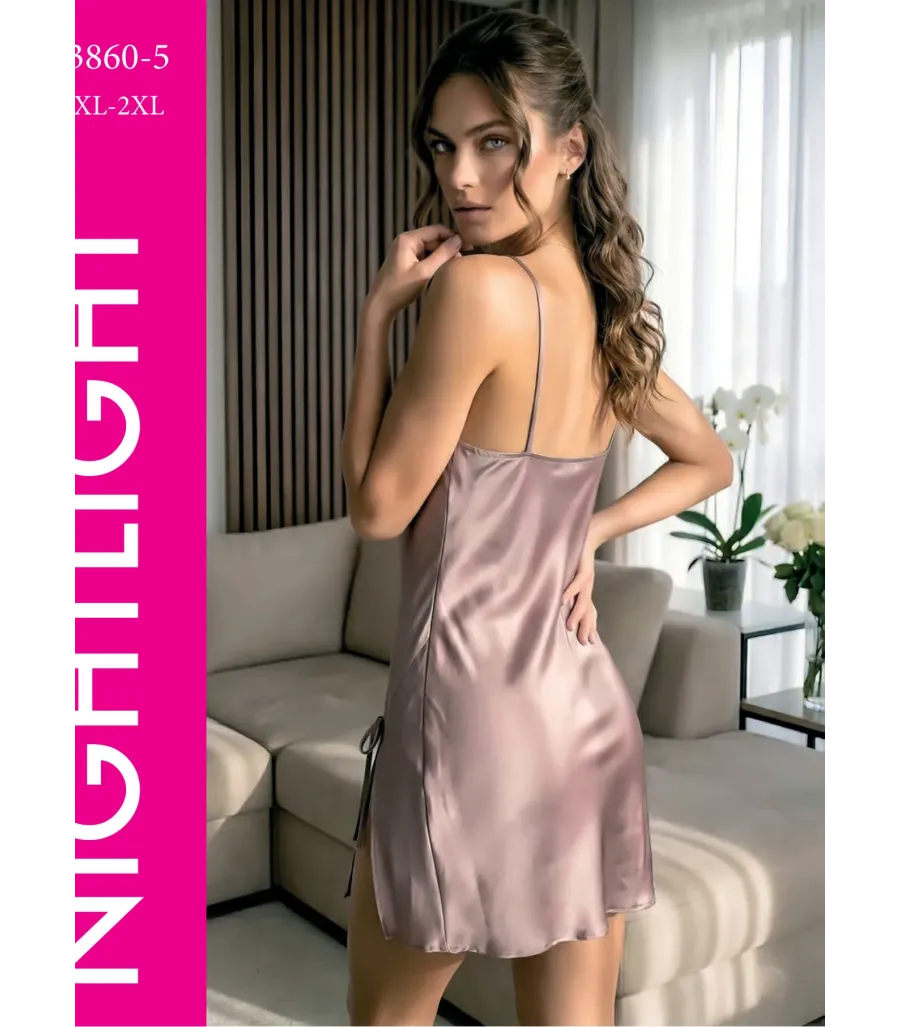 Nightlight Gül Kurusu Saten Yırtmaçlı Gecelik 3860-5