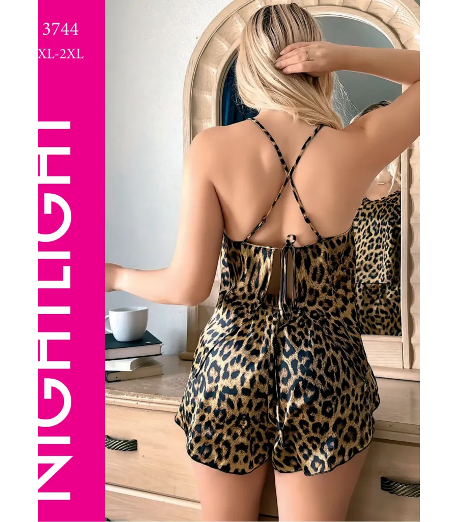 Nightlight Leopar Desenli Askılı Şortlu Saten Takım 3744