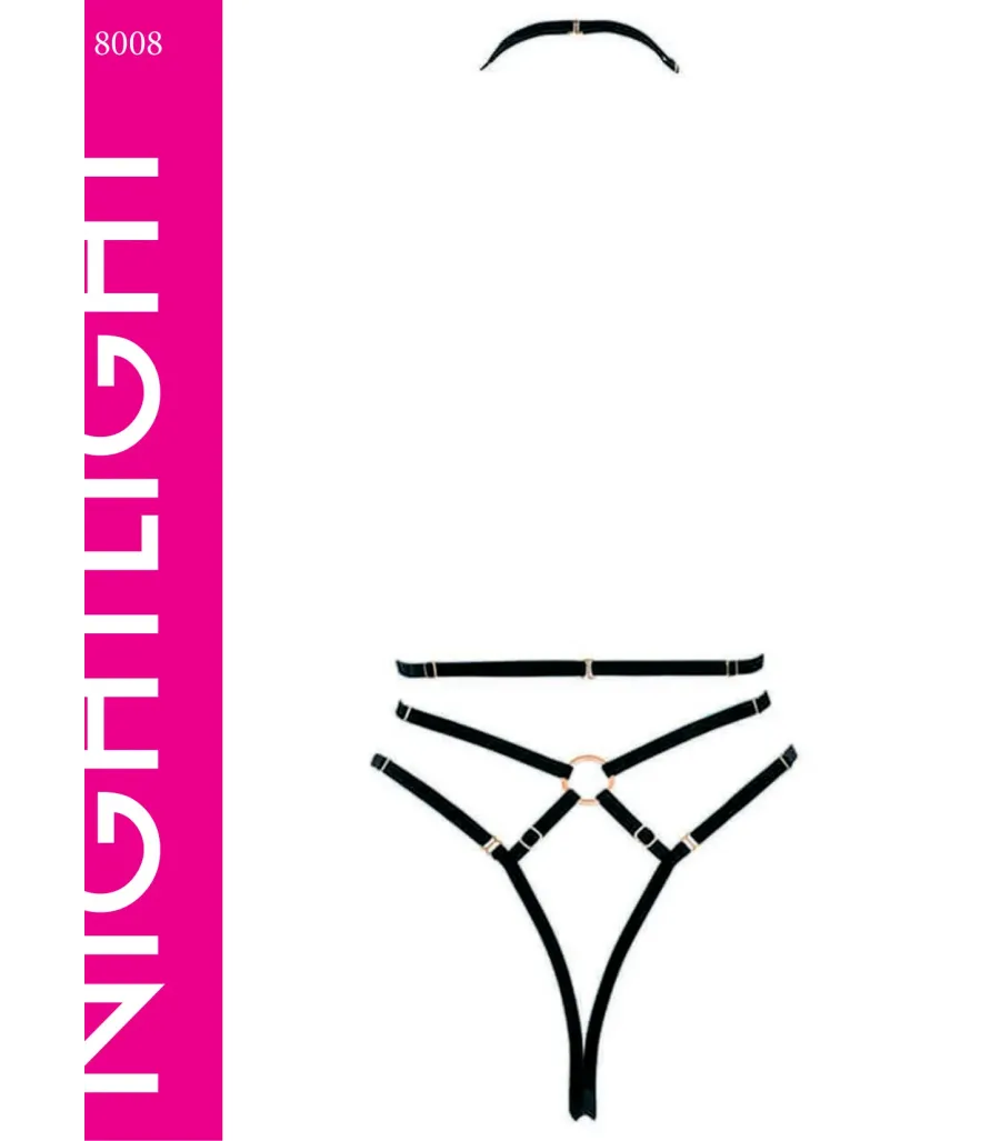 Nightlight Siyah Halter Yaka Harness Jartiyer Takım 8008
