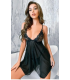 Nightlight Siyah Dantelli Şifon Gecelik 7026