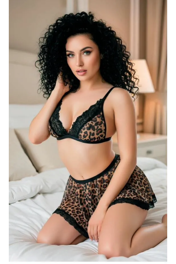 Nightlight Siyah Dantelli Leopar Etekli Takım 3852