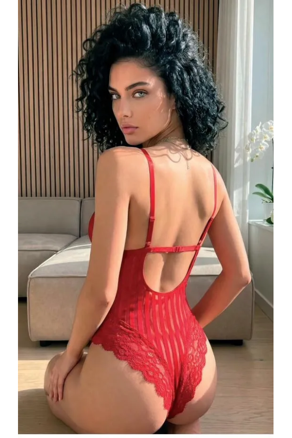 Nightlight Kırmızı Çizgili Fileli Body 3345-1