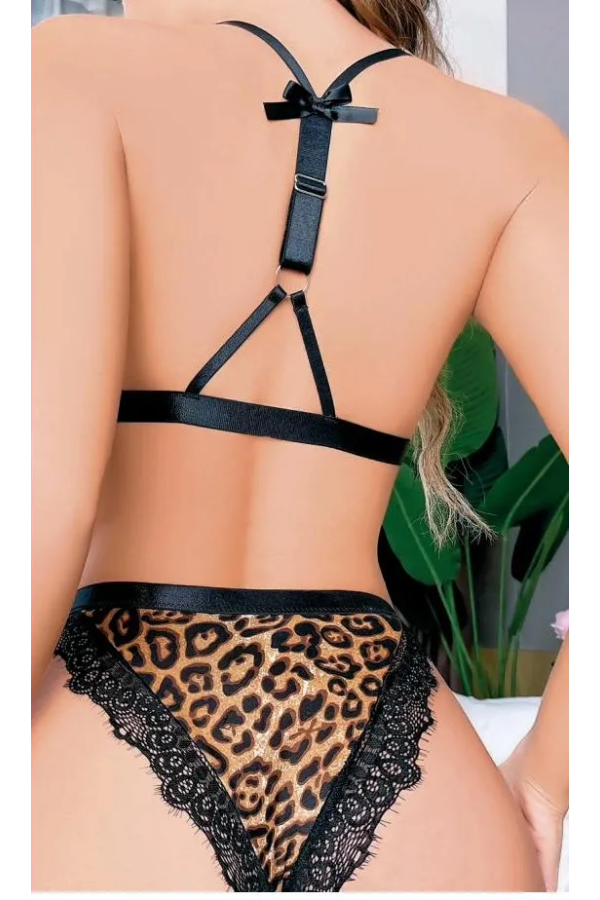 Nightlight Siyah Leopar Desenli Kesikli Takım 3631