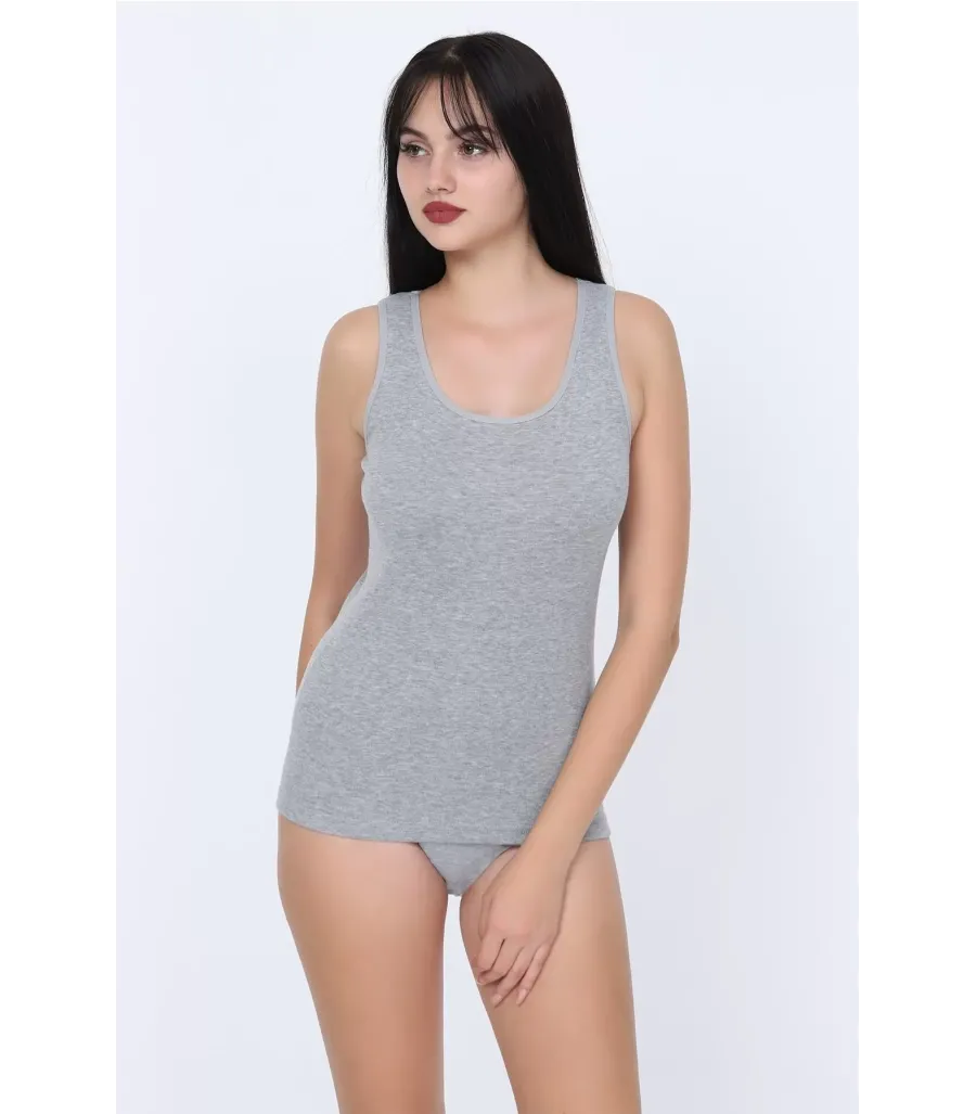 Toptan Gümüş Ribana Biyeli Kalın Askılı Kadın Atlet Gri