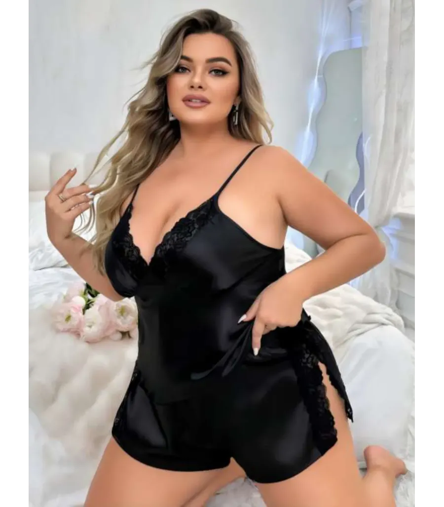 Passione Visatin Saten Şortlu Takım Büyük Beden 10002