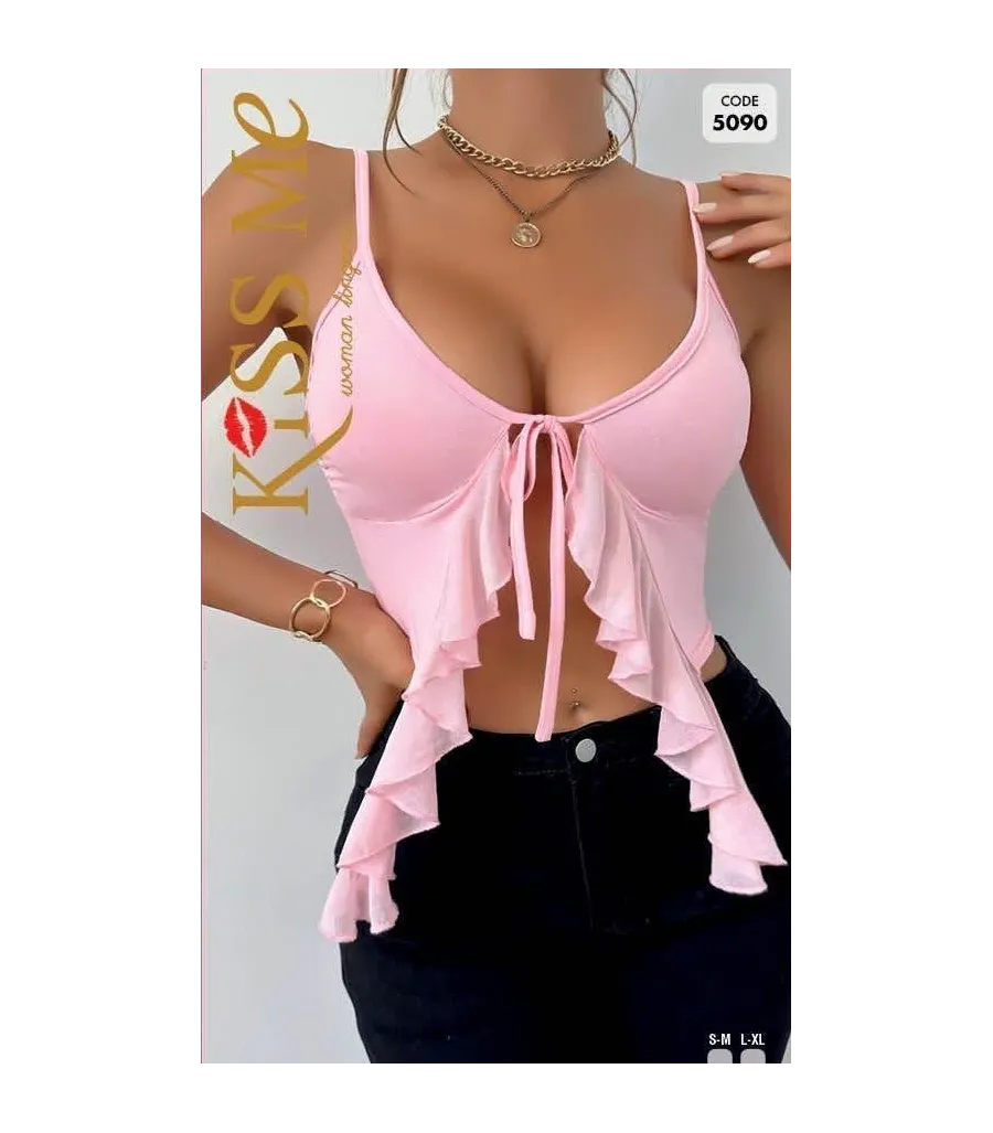 Kiss Me Fisto Detaylı Bağlamalı Pembe Bluz
