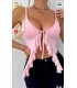 Kiss Me Fisto Detaylı Bağlamalı Pembe Bluz