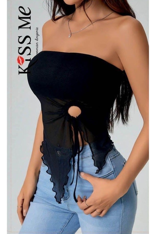 Kiss Me Bağlamalı Crop Bluz - Kod 5094