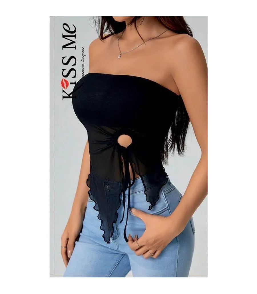 Kiss Me Bağlamalı Crop Bluz - Kod 5094