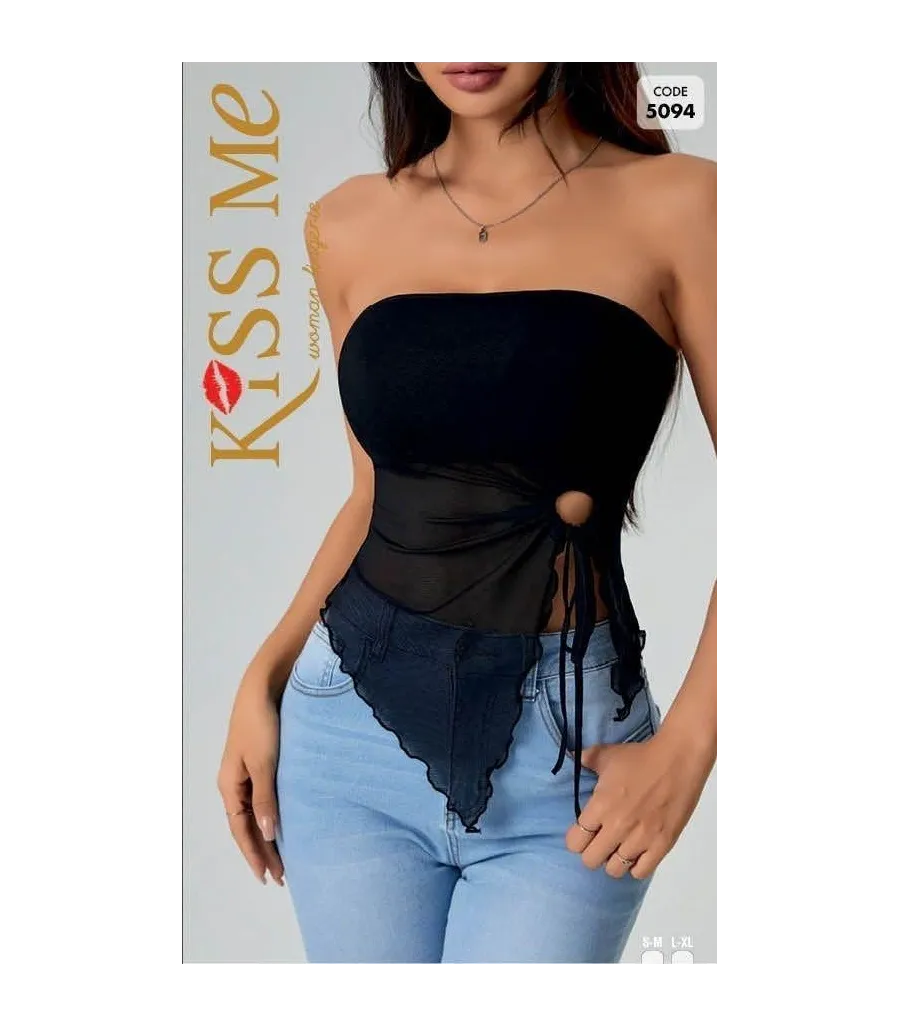 Kiss Me Bağlamalı Crop Bluz - Kod 5094