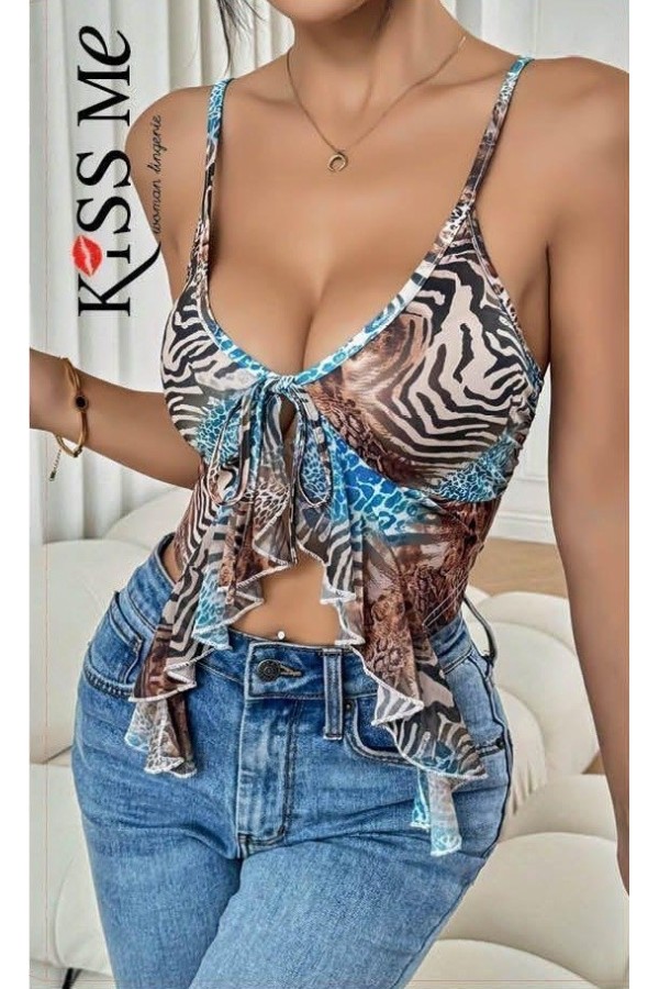 Kiss Me Bağlamalı Crop Bluz - Kod 5091