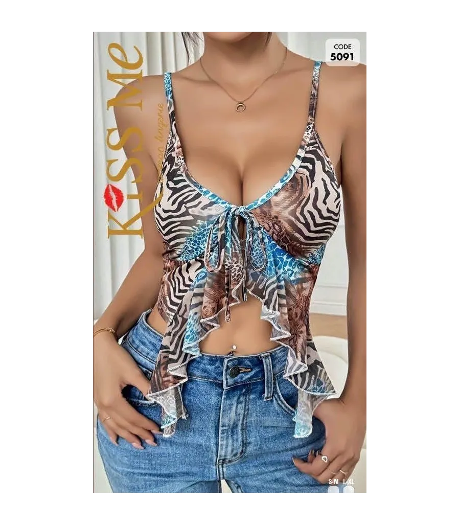 Kiss Me Bağlamalı Crop Bluz - Kod 5091