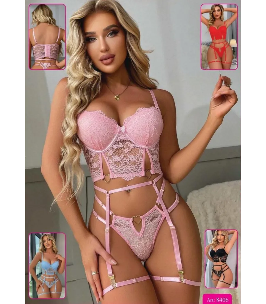 New Dreams Dantelli Bağcıklı Jartiyerli Sütyen Takımı