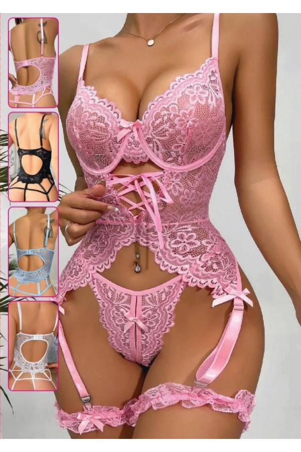 New Dreams Dantelli Bağcıklı Jartiyerli Korse Takımı