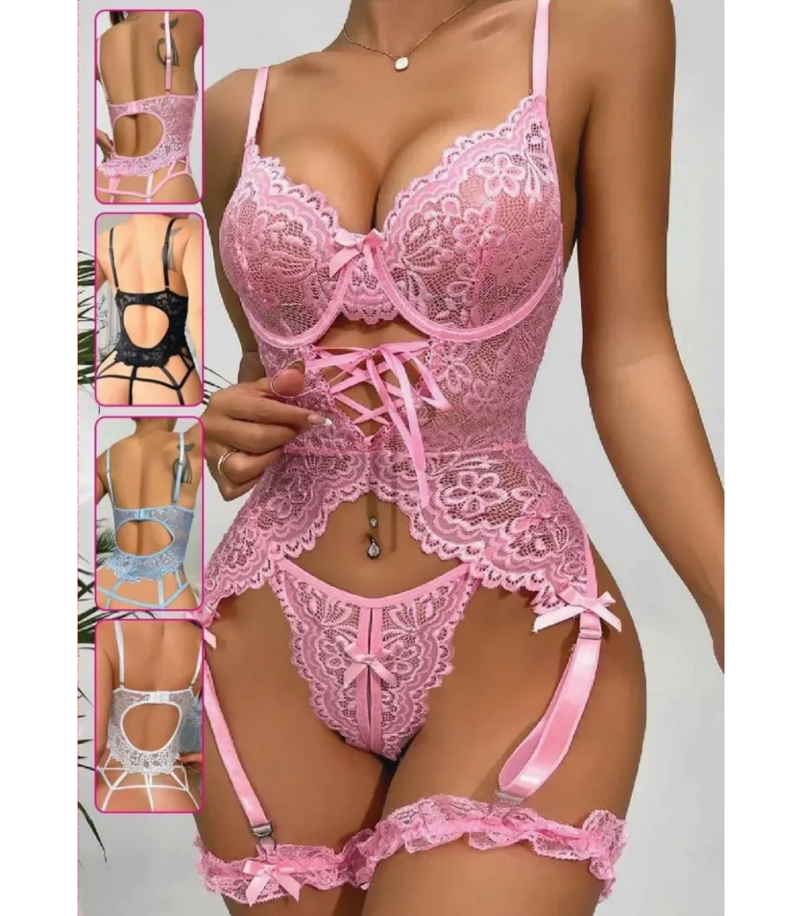 New Dreams Dantelli Bağcıklı Jartiyerli Korse Takımı