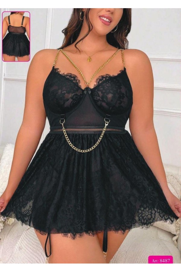 New Dreams Siyah Fileli Şifon Babydoll