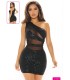 New Dreams Siyah Simli Tek Omuz Mini Elbise