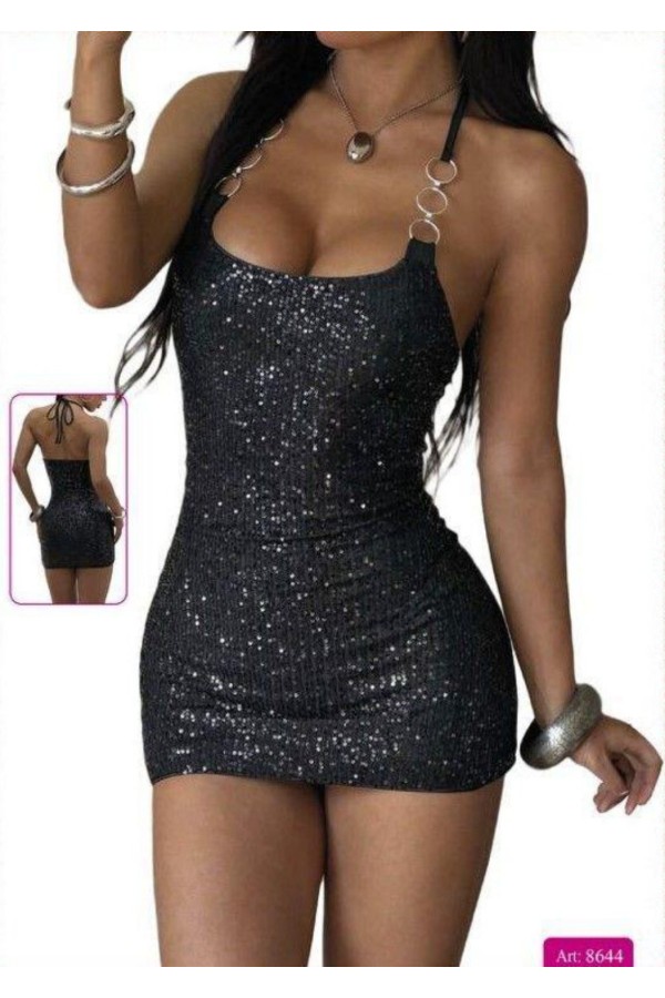 New Dreams Siyah Payetli Straplez Mini Elbise