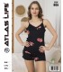 Toptan Atlas Life Askılı Şortlu Pijama Takımı Siyah Gül Desenli