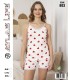 Toptan Atlas Life Askılı Şortlu Pijama Takımı Beyaz Büyük Kalp Desenli