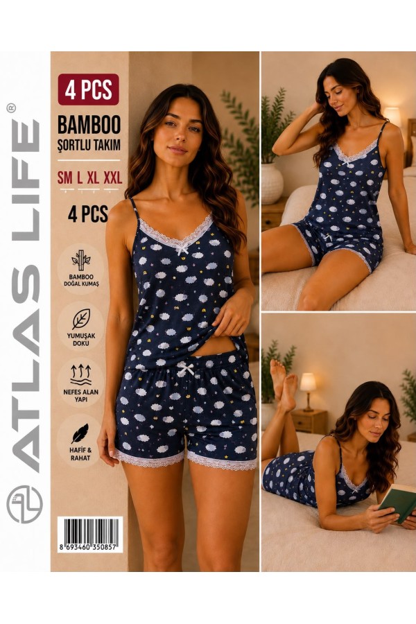 Toptan Atlas Life Bamboo Şortlu Takım Bordo Puantiyeli