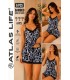 Toptan Atlas Life Bamboo Şortlu Takım Büyük Beden Siyah Leopar Batik Desenli