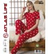 Toptan Atlas Life Kısa Kollu Uzun Pantolonlu Pijama Takımı Kırmızı Kalp Desenli Battal