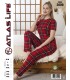 Toptan Atlas Life Kısa Kollu Uzun Pantolonlu Pijama Takımı Kırmızı Ekose Normal