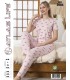 Toptan Atlas Life Kısa Kollu Uzun Pantolonlu Pijama Takımı Pembe Çizgili Kalp Desenli Battal