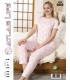 Toptan Atlas Life Kısa Kollu Uzun Pantolonlu Pijama Takımı Pudra Kalp Desenli Normal