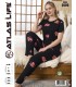 Toptan Atlas Life Kısa Kollu Uzun Pantolonlu Pijama Takımı Siyah Gül Desenli Normal