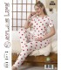 Toptan Atlas Life Kısa Kollu Uzun Pantolonlu Pijama Takımı Beyaz Büyük Kalp Desenli Battal