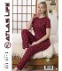 Toptan Atlas Life Kısa Kollu Uzun Pantolonlu Pijama Takımı Bordo Puantiyeli Normal