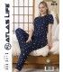 Toptan Atlas Life Kısa Kollu Uzun Pantolonlu Pijama Takımı Lacivert Puantiyeli Battal