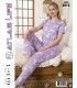 Toptan Atlas Life Kısa Kollu Uzun Pantolonlu Pijama Takımı Lila Tavşan Desenli Çizgili Normal