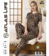 Toptan Atlas Life Kısa Kollu Uzun Pantolonlu Pijama Takımı Leopar Desenli Normal